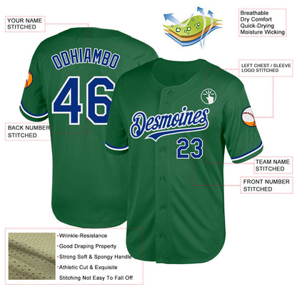 Custom Kelly Green Royal-White Mesh Authentic Throwback Baseball Jersey - Sky-Custom