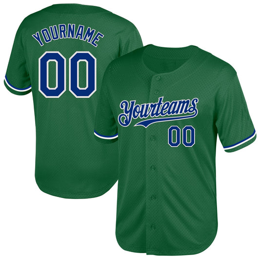 Custom Kelly Green Royal-White Mesh Authentic Throwback Baseball Jersey - Sky-Custom