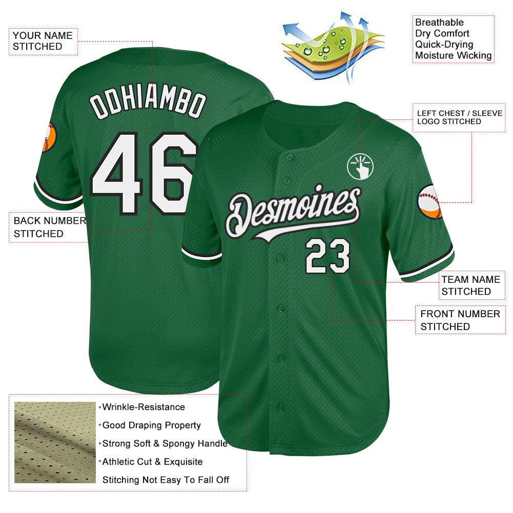 Custom Kelly Green White-Black Mesh Authentic Throwback Baseball Jersey - Sky-Custom