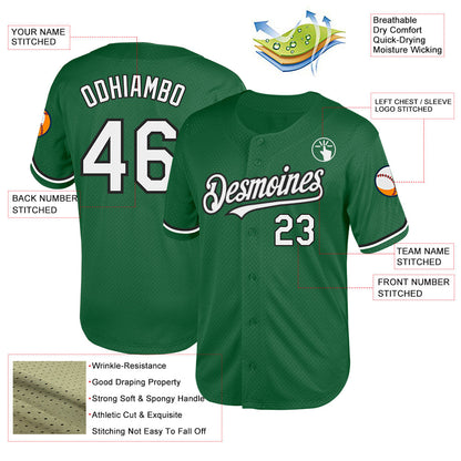 Custom Kelly Green White-Black Mesh Authentic Throwback Baseball Jersey - Sky-Custom