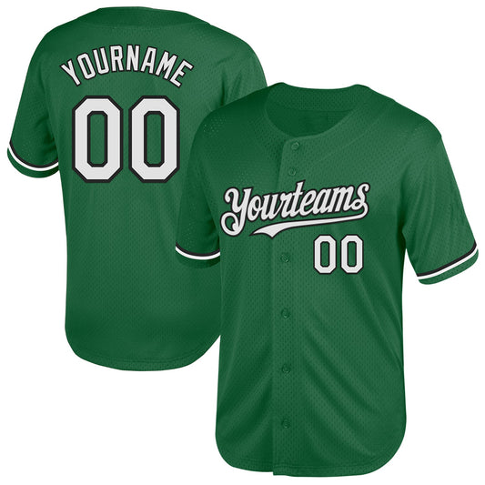 Custom Kelly Green White-Black Mesh Authentic Throwback Baseball Jersey - Sky-Custom