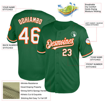 Custom Kelly Green White-Orange Mesh Authentic Throwback Baseball Jersey - Sky-Custom