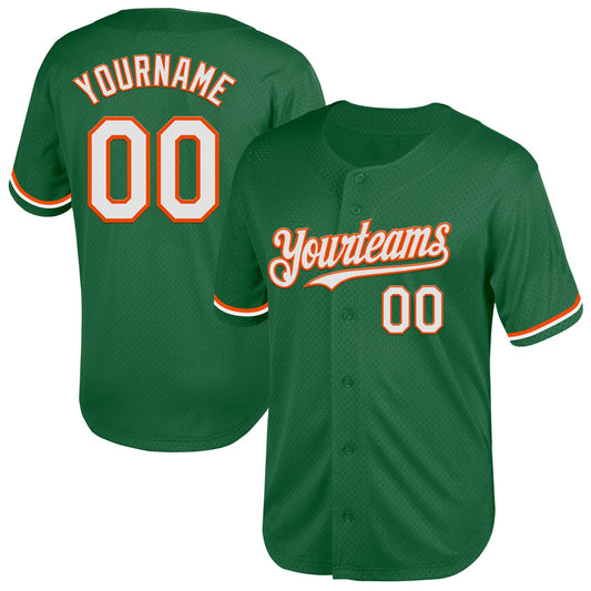 Custom Kelly Green White-Orange Mesh Authentic Throwback Baseball Jersey - Sky-Custom