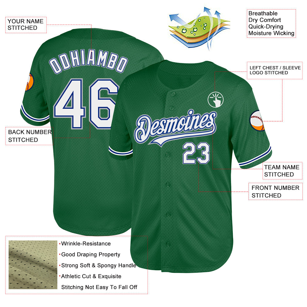 Custom Kelly Green Royal-Gray Mesh Authentic Throwback Baseball Jersey - Sky-Custom
