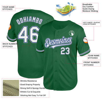 Custom Kelly Green Royal-Gray Mesh Authentic Throwback Baseball Jersey - Sky-Custom