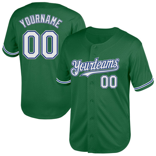 Custom Kelly Green Royal-Gray Mesh Authentic Throwback Baseball Jersey - Sky-Custom