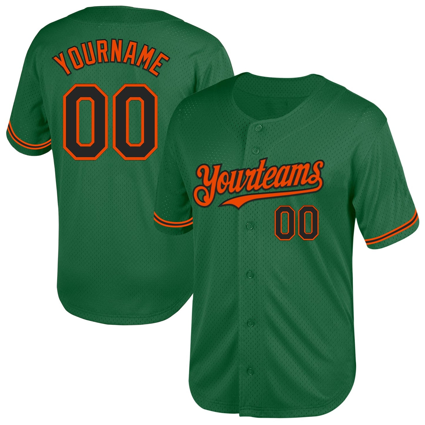 Custom Kelly Green Black-Orange Mesh Authentic Throwback Baseball Jersey - Sky-Custom