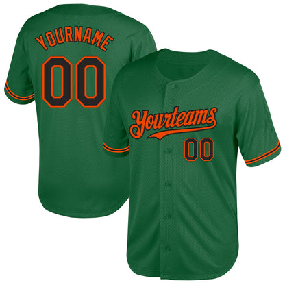 Custom Kelly Green Black-Orange Mesh Authentic Throwback Baseball Jersey - Sky-Custom