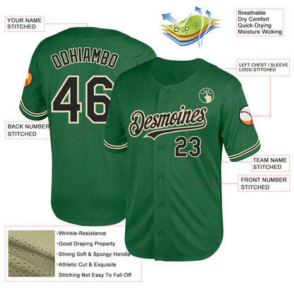 Custom Kelly Green Black-City Cream Mesh Authentic Throwback Baseball Jersey - Sky-Custom