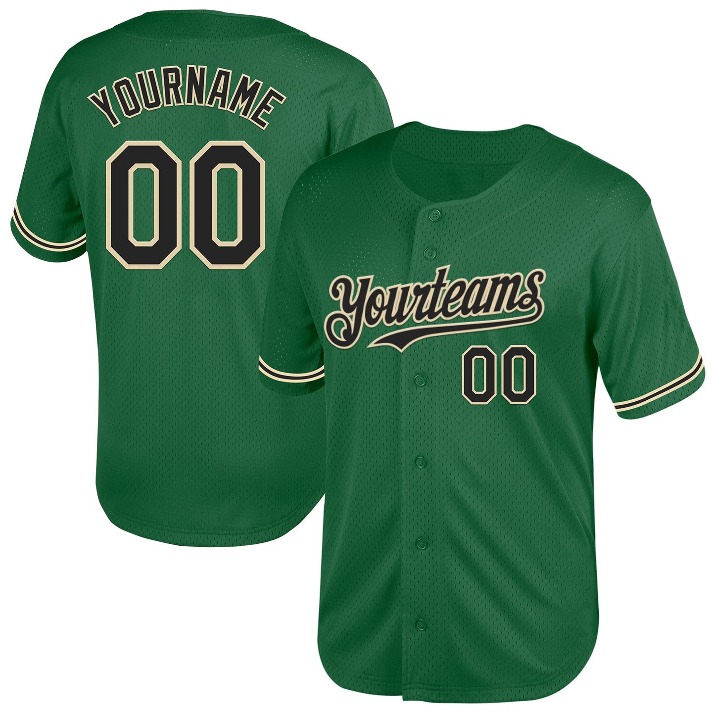 Custom Kelly Green Black-City Cream Mesh Authentic Throwback Baseball Jersey - Sky-Custom