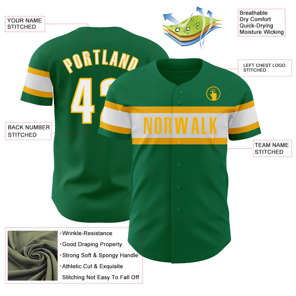 Custom Kelly Green White-Gold Authentic Baseball Jersey - Sky-Custom
