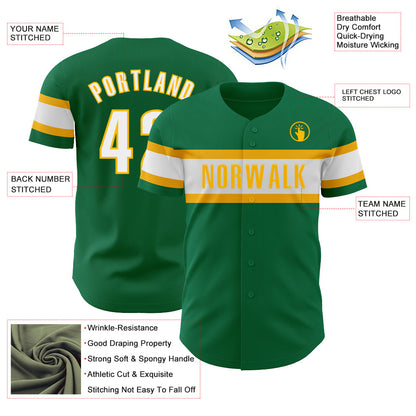 Custom Kelly Green White-Gold Authentic Baseball Jersey - Sky-Custom