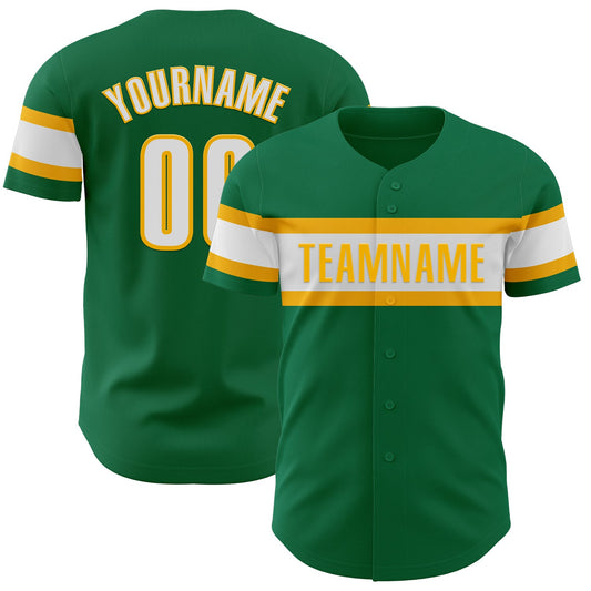 Custom Kelly Green White-Gold Authentic Baseball Jersey - Sky-Custom