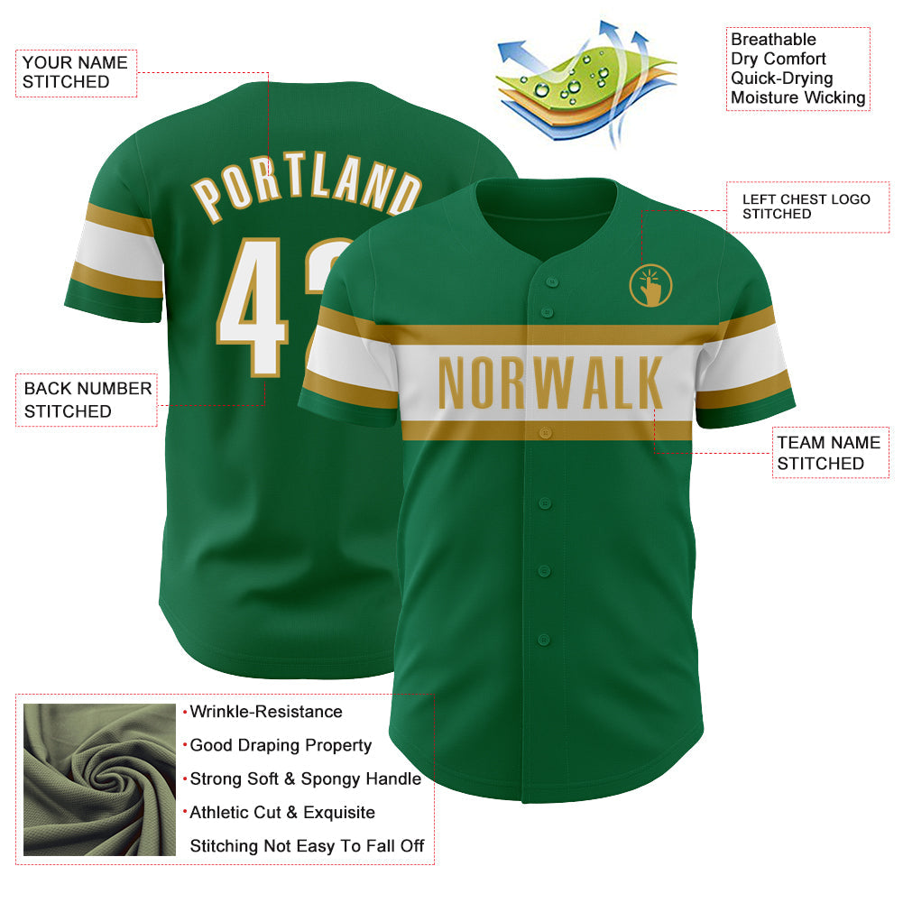 Custom Kelly Green White-Old Gold Authentic Baseball Jersey - Sky-Custom