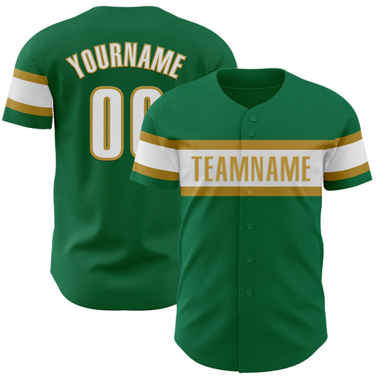 Custom Kelly Green White-Old Gold Authentic Baseball Jersey - Sky-Custom