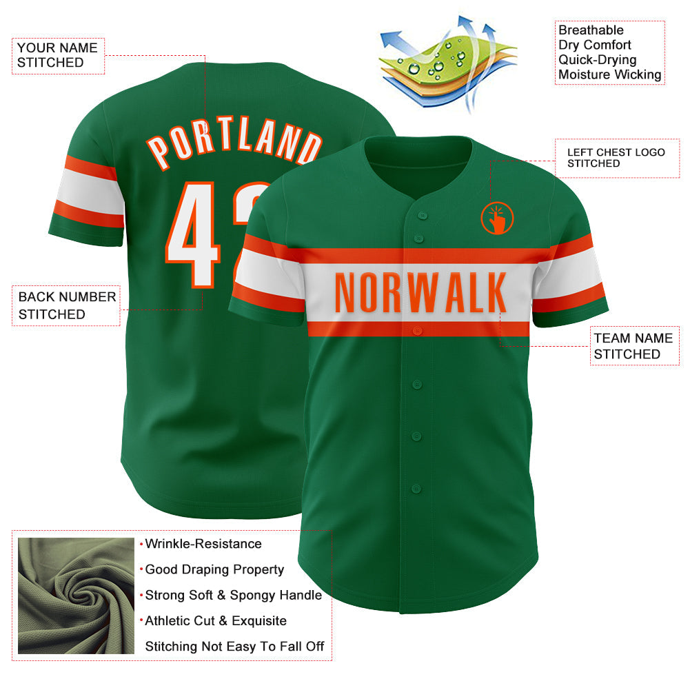Custom Kelly Green White-Orange Authentic Baseball Jersey - Sky-Custom