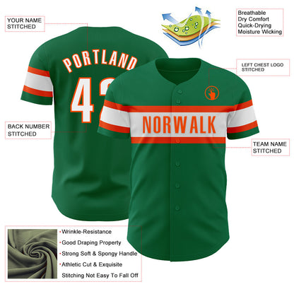Custom Kelly Green White-Orange Authentic Baseball Jersey - Sky-Custom