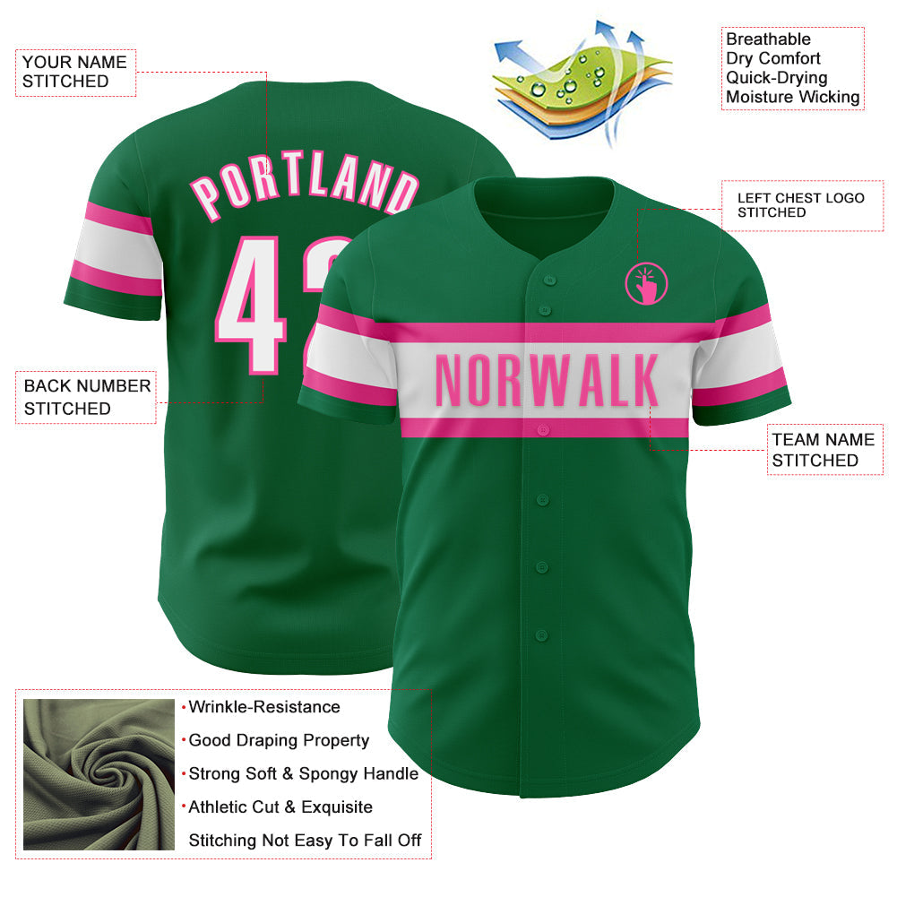 Custom Kelly Green White-Pink Authentic Baseball Jersey - Sky-Custom