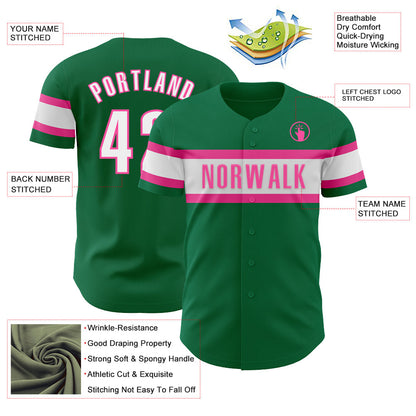Custom Kelly Green White-Pink Authentic Baseball Jersey - Sky-Custom