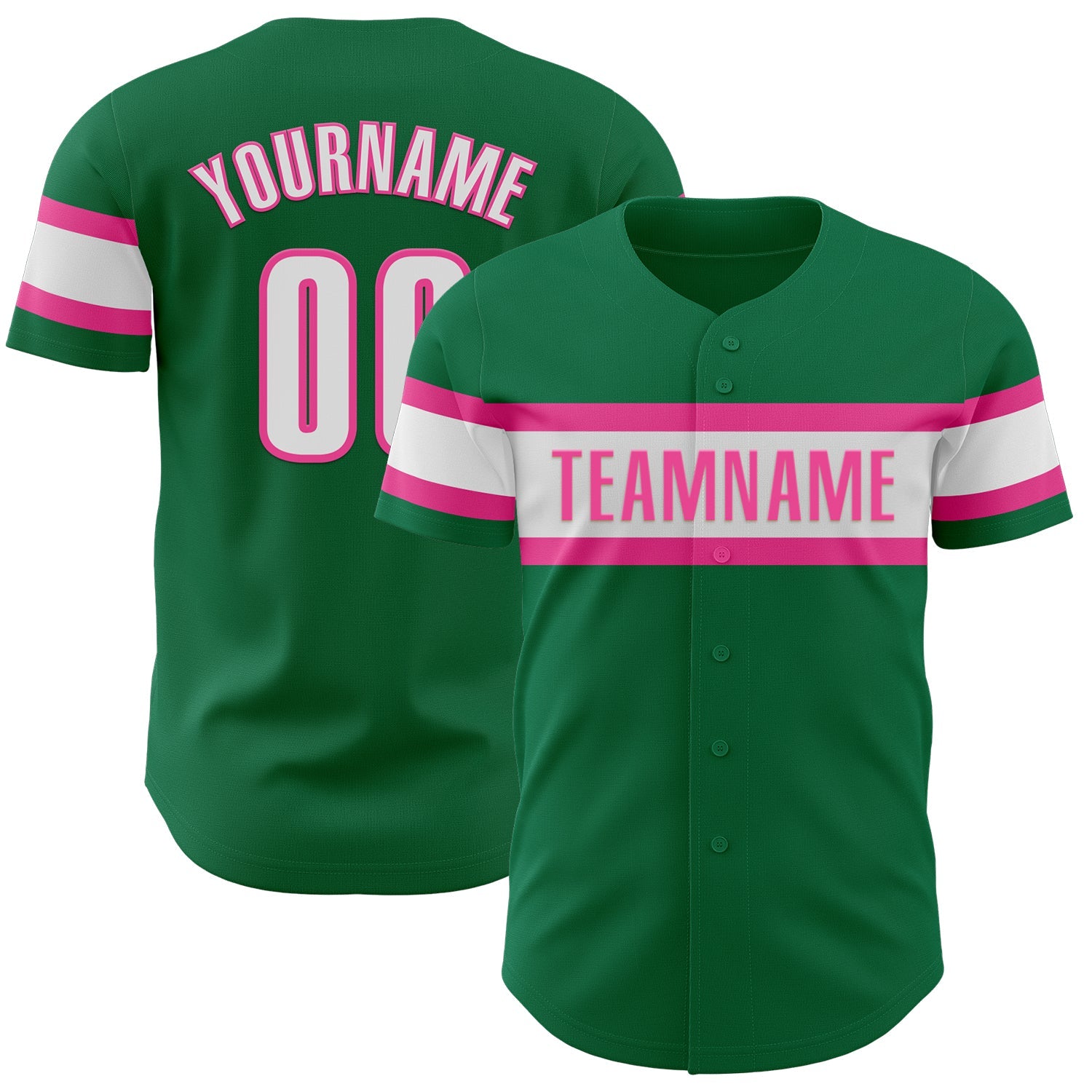Custom Kelly Green White-Pink Authentic Baseball Jersey - Sky-Custom