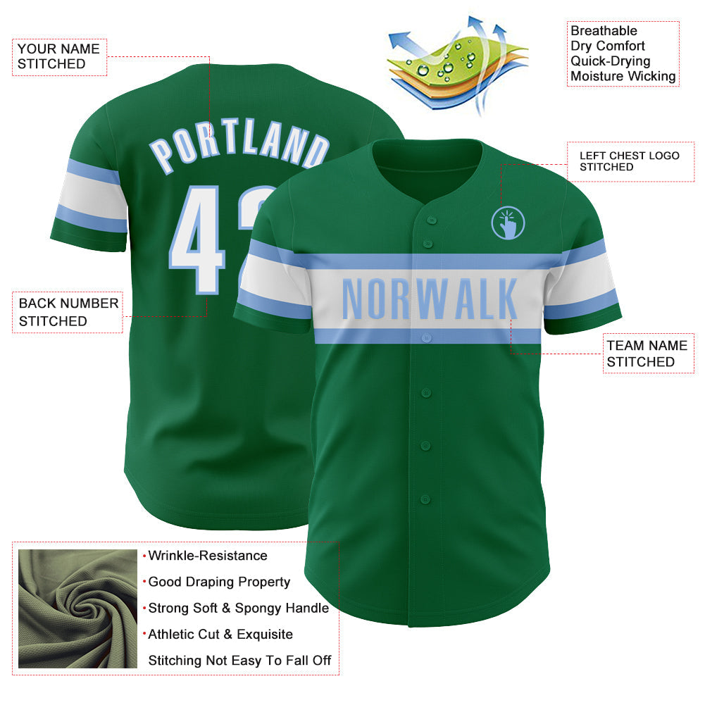 Custom Kelly Green White-Light Blue Authentic Baseball Jersey - Sky-Custom