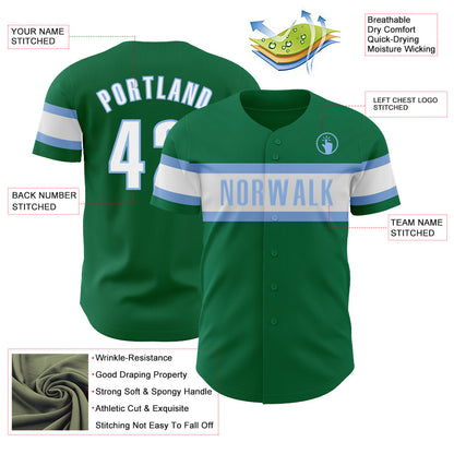 Custom Kelly Green White-Light Blue Authentic Baseball Jersey - Sky-Custom