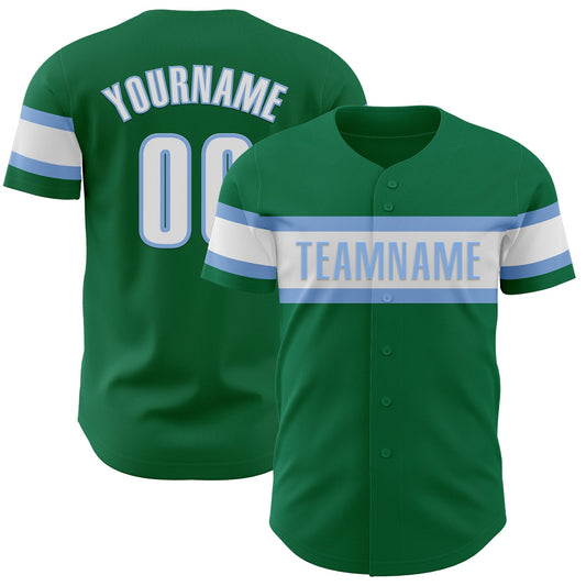 Custom Kelly Green White-Light Blue Authentic Baseball Jersey - Sky-Custom