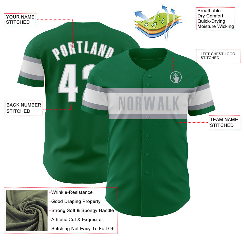 Custom Kelly Green White-Gray Authentic Baseball Jersey - Sky-Custom