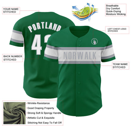 Custom Kelly Green White-Gray Authentic Baseball Jersey - Sky-Custom