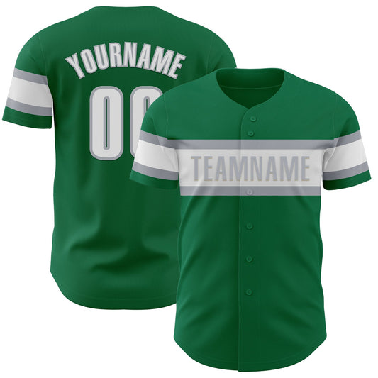 Custom Kelly Green White-Gray Authentic Baseball Jersey - Sky-Custom