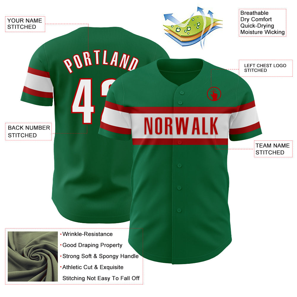 Custom Kelly Green White-Red Authentic Baseball Jersey - Sky-Custom