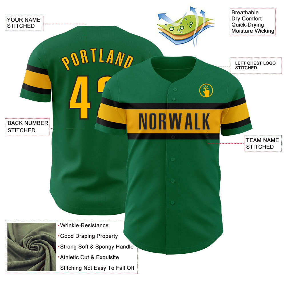 Custom Kelly Green Gold-Black Authentic Baseball Jersey - Sky-Custom
