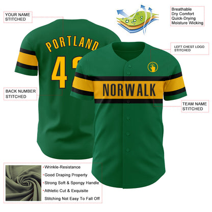 Custom Kelly Green Gold-Black Authentic Baseball Jersey - Sky-Custom