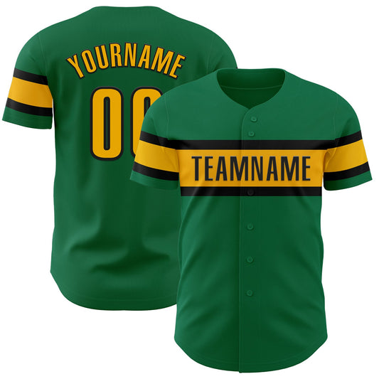 Custom Kelly Green Gold-Black Authentic Baseball Jersey - Sky-Custom