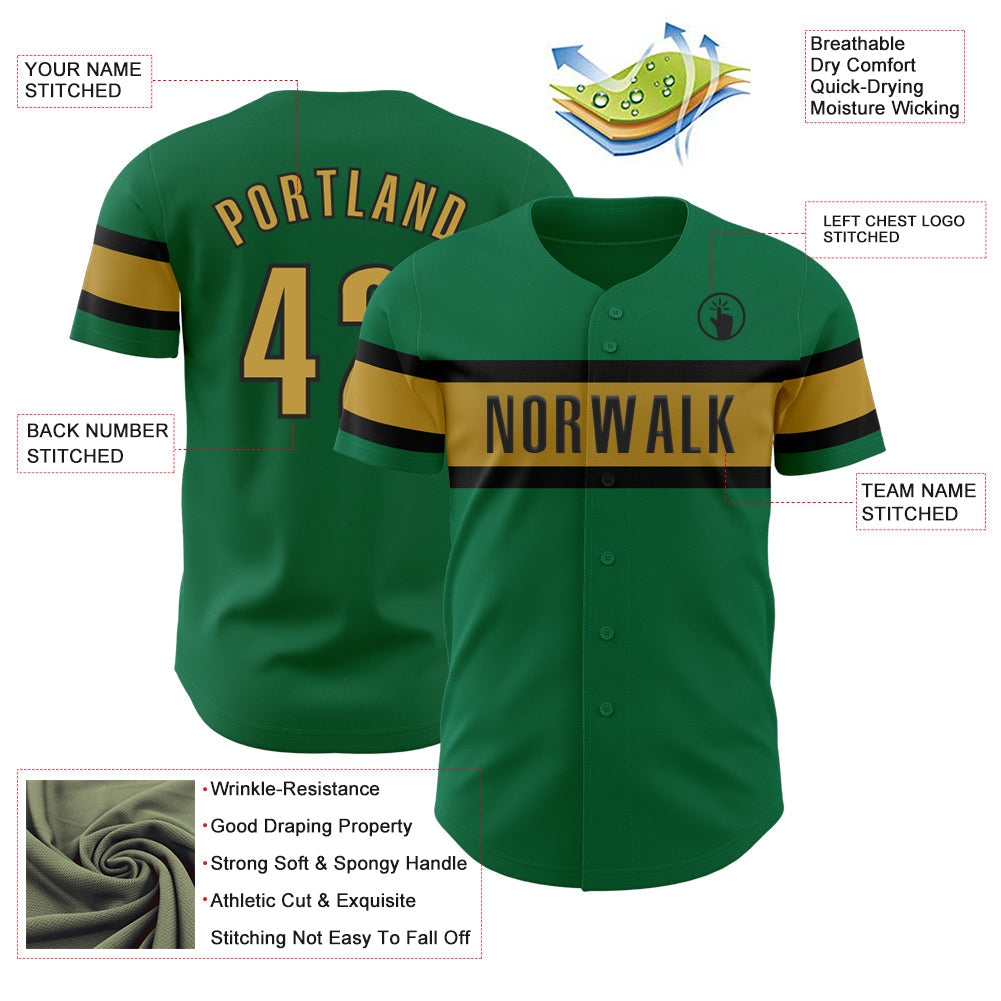 Custom Kelly Green Old Gold-Black Authentic Baseball Jersey - Sky-Custom