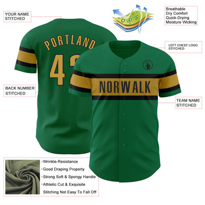 Custom Kelly Green Old Gold-Black Authentic Baseball Jersey - Sky-Custom