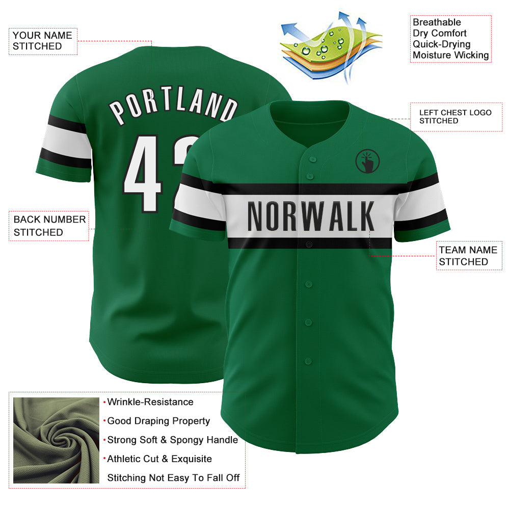 Custom Kelly Green White-Black Authentic Baseball Jersey - Sky-Custom