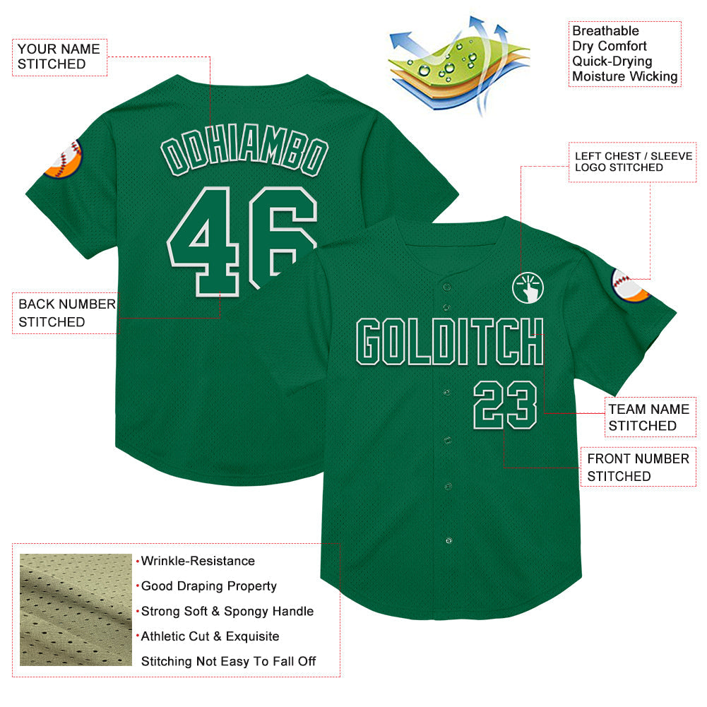 Custom Kelly Green White Mesh Authentic Throwback Baseball Jersey - Sky-Custom