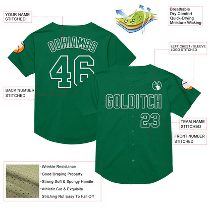 Custom Kelly Green White Mesh Authentic Throwback Baseball Jersey - Sky-Custom
