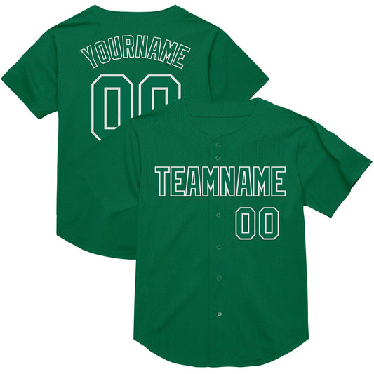 Custom Kelly Green White Mesh Authentic Throwback Baseball Jersey - Sky-Custom