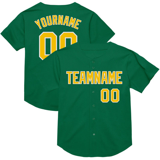 Custom Kelly Green Yellow-White Mesh Authentic Throwback Baseball Jersey - Sky-Custom