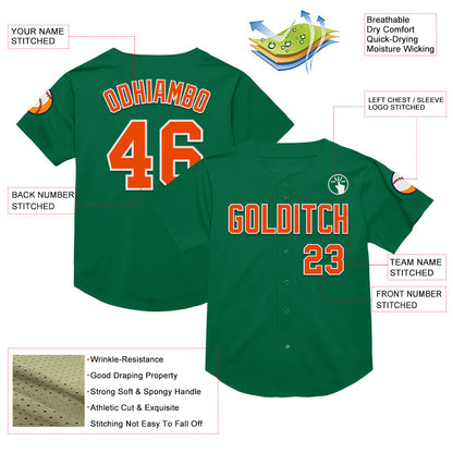 Custom Kelly Green Orange-White Mesh Authentic Throwback Baseball Jersey - Sky-Custom