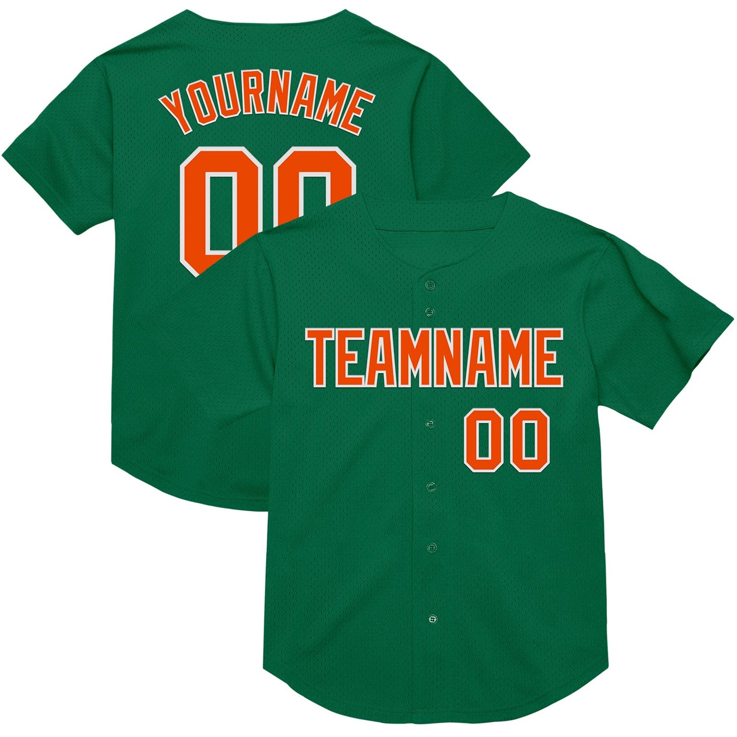 Custom Kelly Green Orange-White Mesh Authentic Throwback Baseball Jersey - Sky-Custom