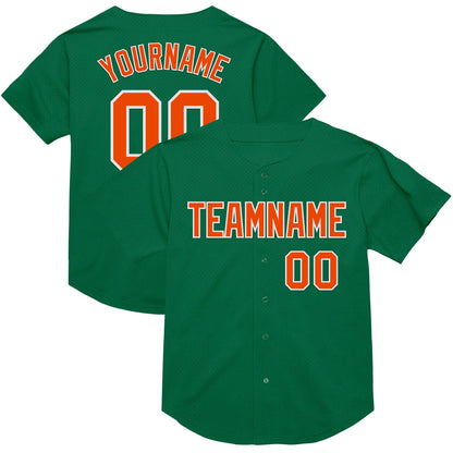 Custom Kelly Green Orange-White Mesh Authentic Throwback Baseball Jersey - Sky-Custom
