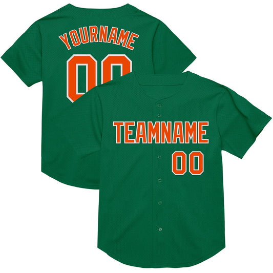 Custom Kelly Green Orange-White Mesh Authentic Throwback Baseball Jersey - Sky-Custom