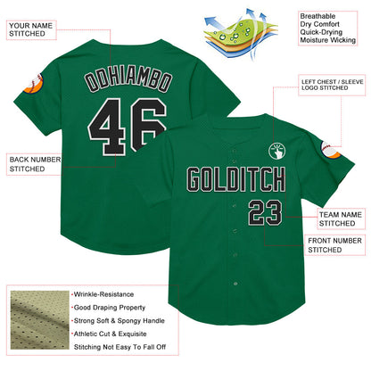 Custom Kelly Green Black-White Mesh Authentic Throwback Baseball Jersey - Sky-Custom