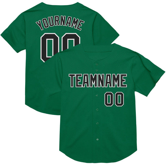Custom Kelly Green Black-White Mesh Authentic Throwback Baseball Jersey - Sky-Custom