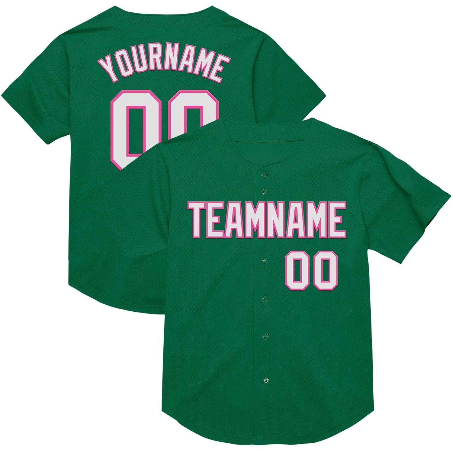 Custom Kelly Green White-Pink Mesh Authentic Throwback Baseball Jersey - Sky-Custom