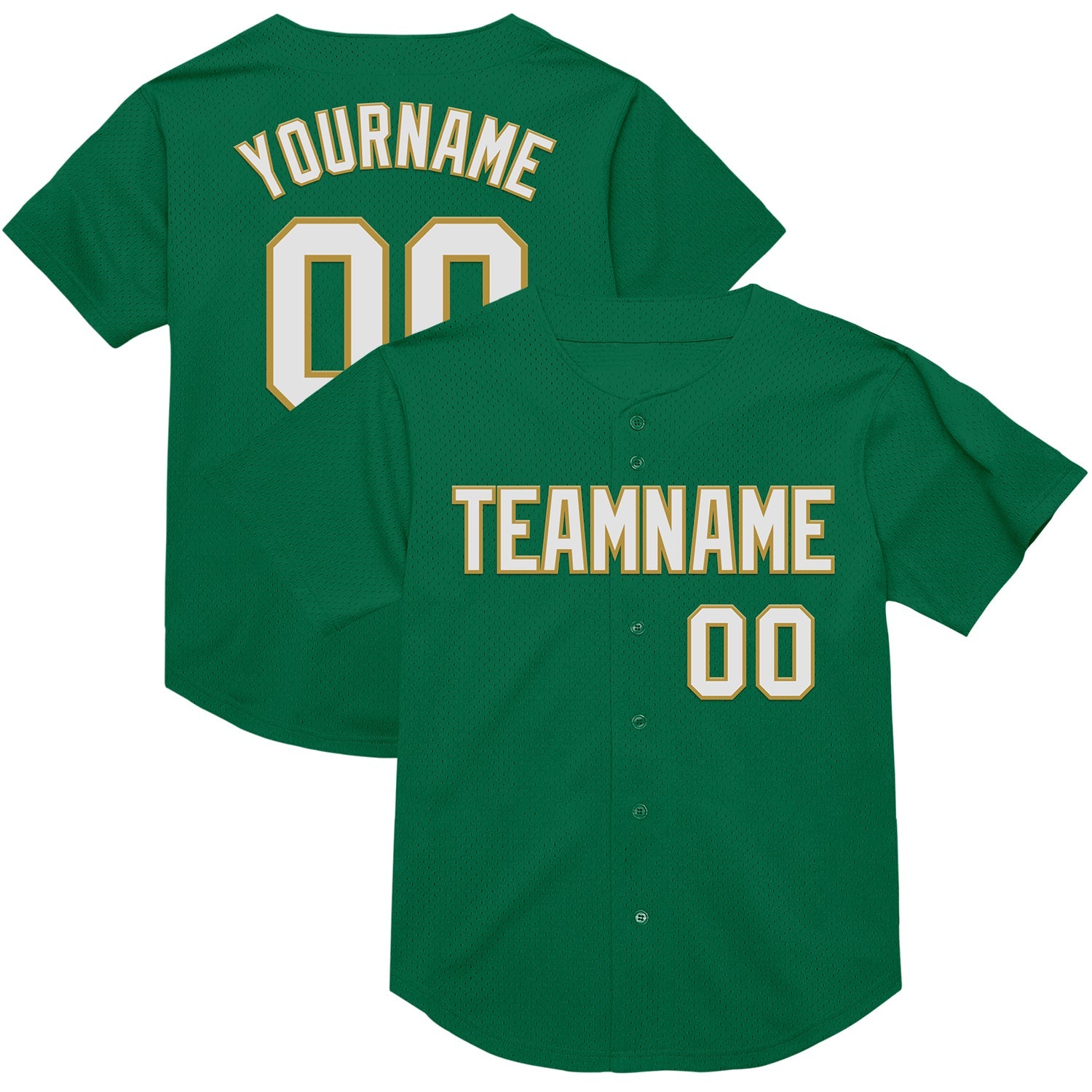 Custom Kelly Green White-Old Gold Mesh Authentic Throwback Baseball Jersey - Sky-Custom