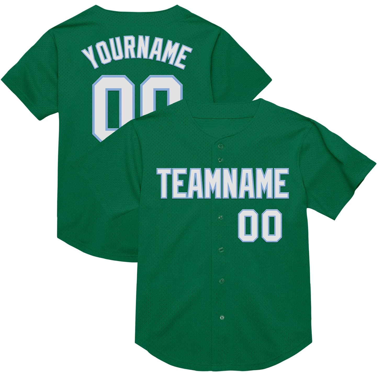 Custom Kelly Green White-Light Blue Mesh Authentic Throwback Baseball Jersey - Sky-Custom